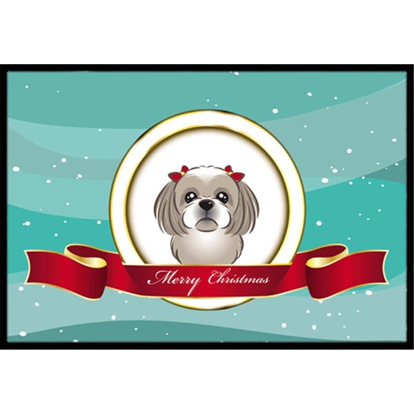 Carolines Treasures Gray Silver Shih Tzu Merry Christmas Indoor and Outdoor Mat- 18 x 27 in. BB1560MAT - main